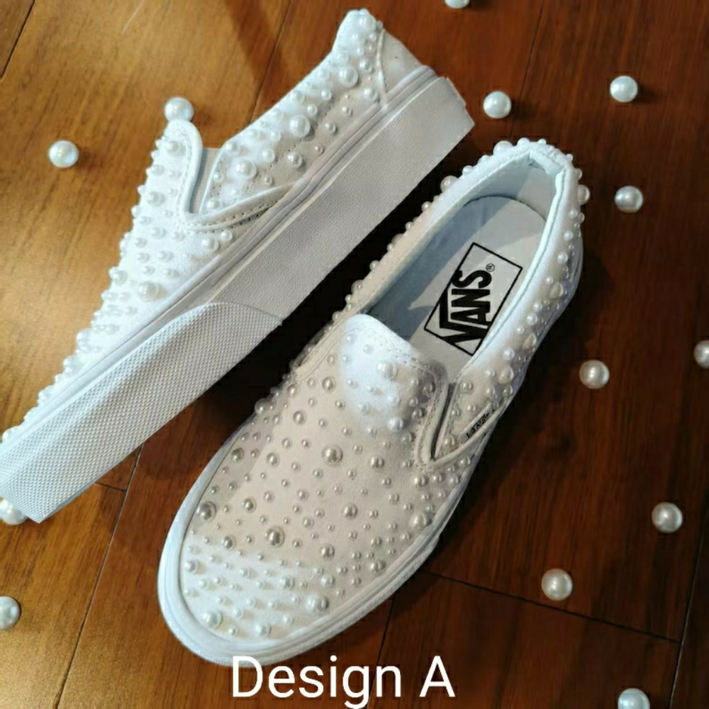White Vans Pearl Slip-On Sneakers